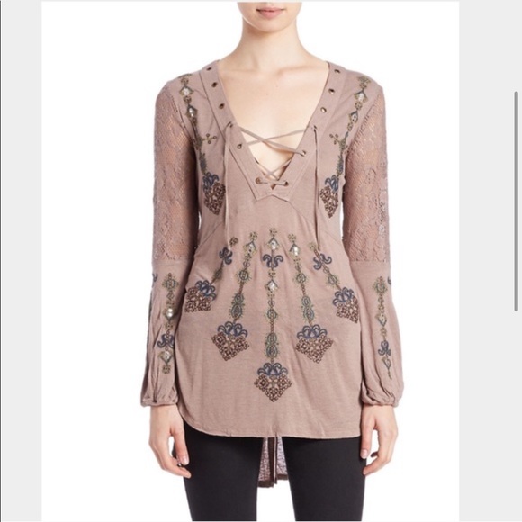Free People Charlie Lace Up Tunic Top S - Picture 2 of 8